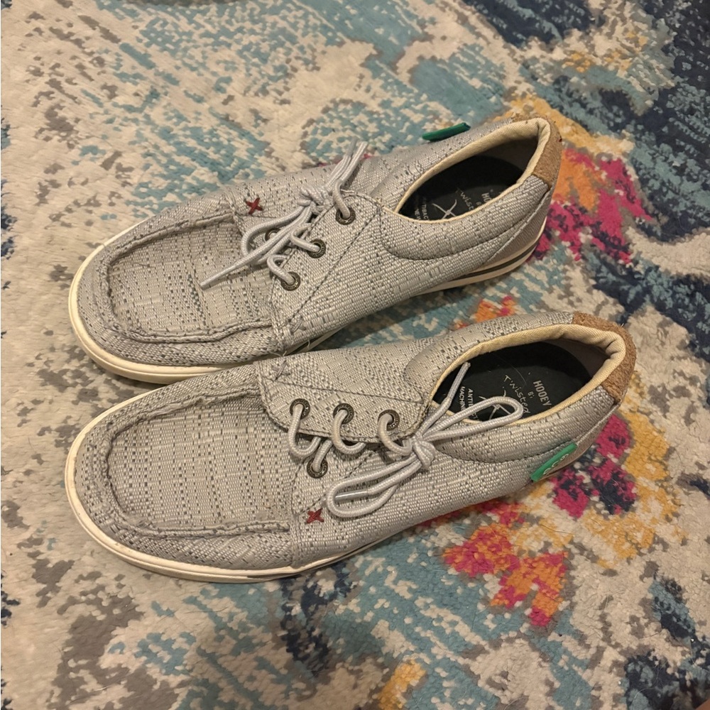 Twisted X Light Gray Woven Boat Shoes with Tan Heel Accent